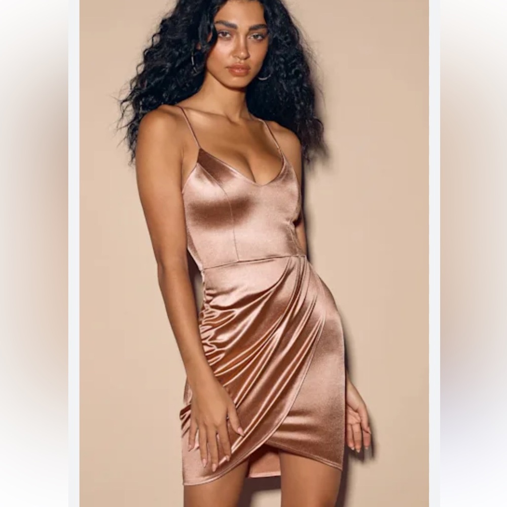 NWT Lulus Forever Your Girl Mauve Satin Bodycon Dress size xs bronze